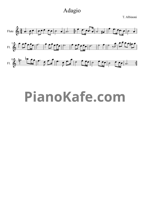 Ноты Томазо Альбинони - Адажио (для флейты) - PianoKafe.com