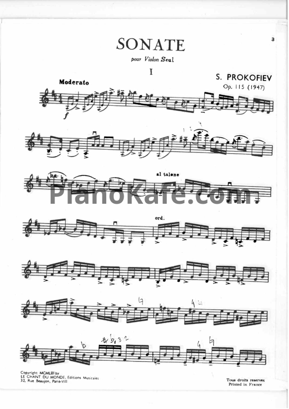 Ноты Сергей Прокофьев - Соната ре мажор для скрипки соло (Op. 115) - PianoKafe.com