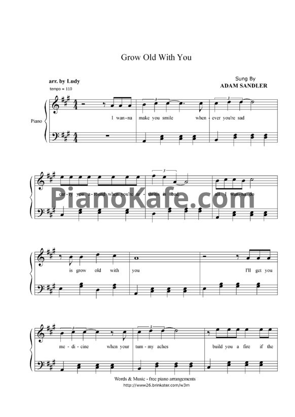 Ноты Adam Sandler - Grow old with you (Piano solo) - PianoKafe.com
