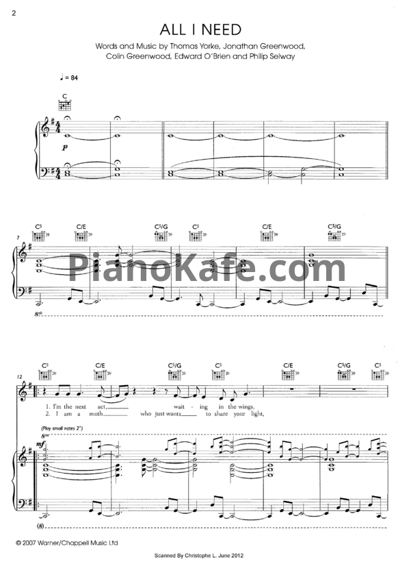 Ноты Radiohead - All I need - PianoKafe.com