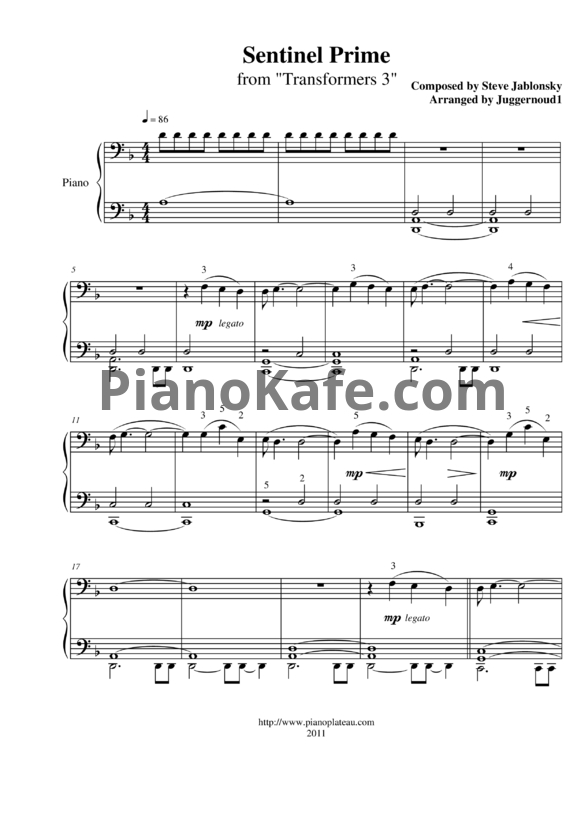 Ноты Steve Jablonsky - Sentinel prime - PianoKafe.com