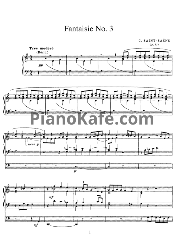 Ноты Камиль Сен-Санс - Фантазия №3 для органа (Op. 157) - PianoKafe.com