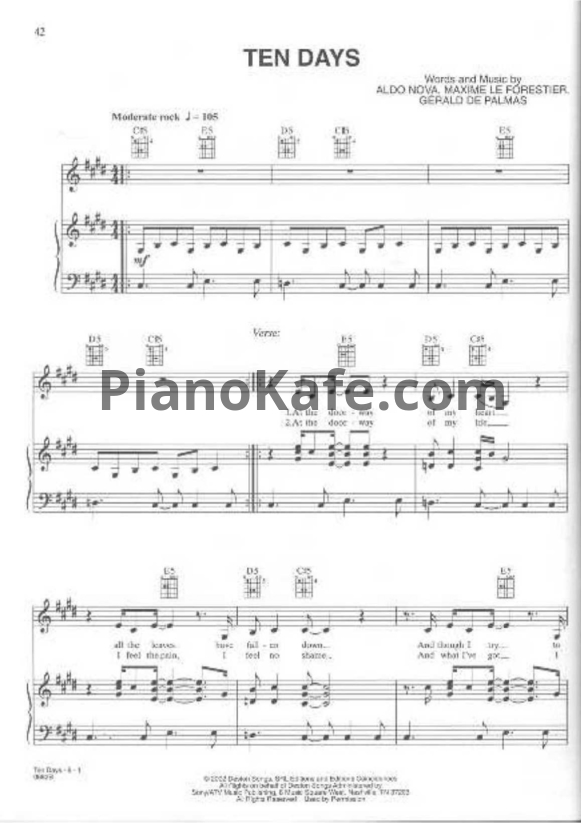 Ноты Celine Dion - Ten days - PianoKafe.com