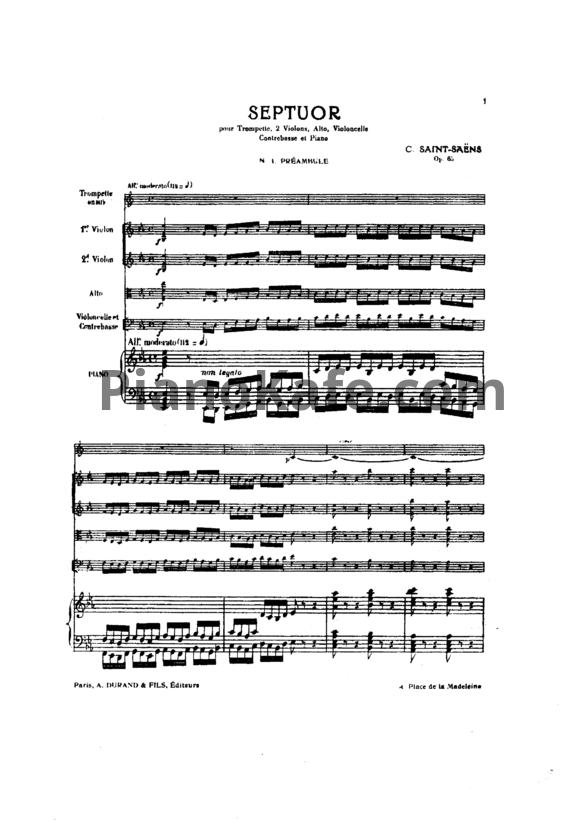Ноты Камиль Сен-Санс - Септет для трубы, струнного квинтета и фортепиано (Op, 65) - PianoKafe.com