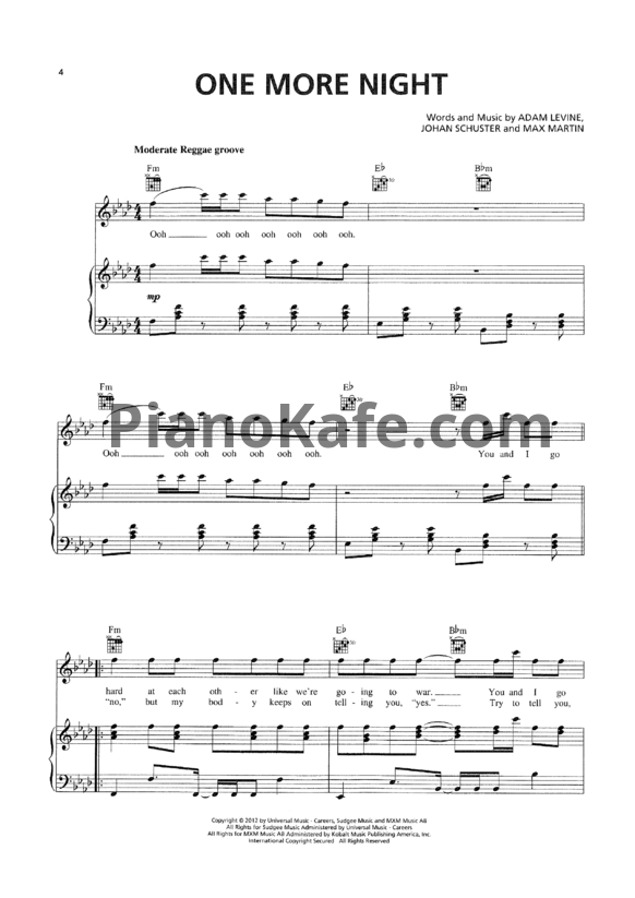 Ноты Maroon 5 - One more night - PianoKafe.com