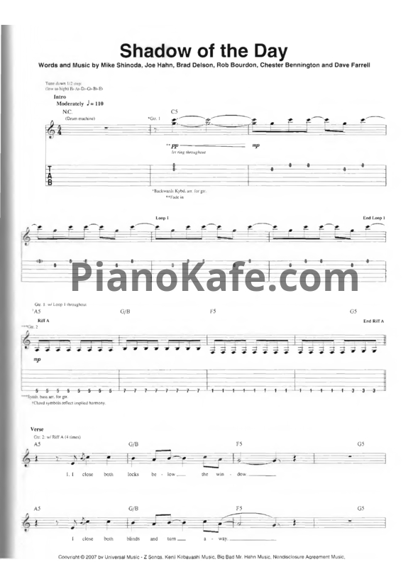 Ноты Linkin Park - Shadow of the day (Версия 2) - PianoKafe.com