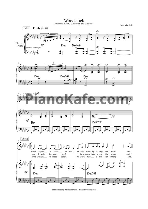 Ноты Joni Mitchell - Woodstock - PianoKafe.com