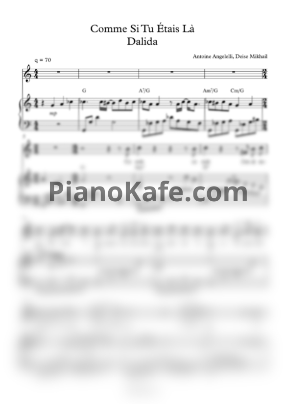 Ноты Dalida - Comme Si Tu Étais Là - PianoKafe.com