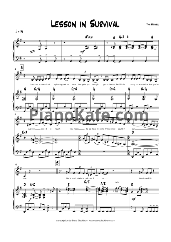 Ноты Joni Mitchell - Lesson in survival (Версия 2) - PianoKafe.com