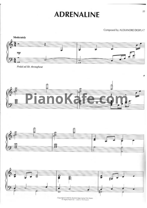 Ноты Alexandre Desplat - Adrenaline - PianoKafe.com