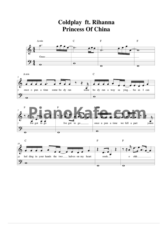 Ноты Coldplay feat. Rihanna - Princess of China (Версия 2) - PianoKafe.com