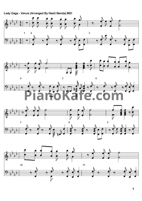Ноты Lady Gaga - Venus - PianoKafe.com