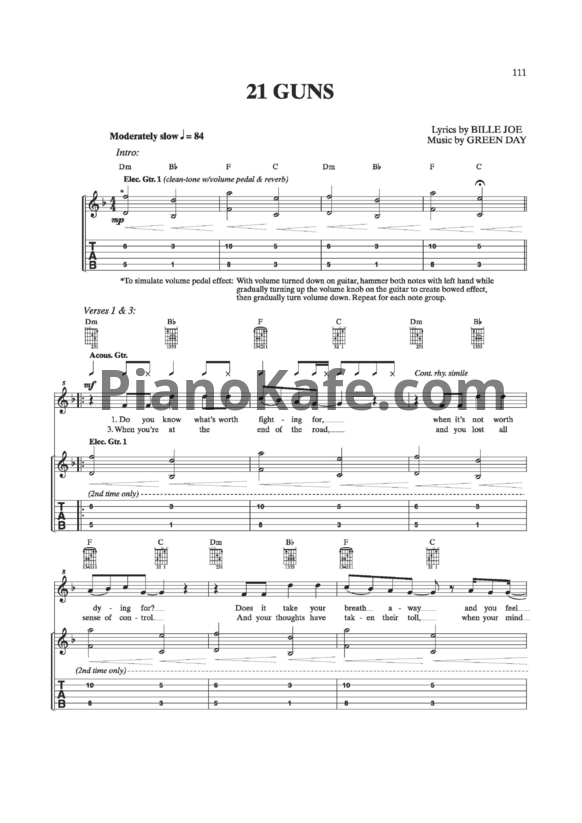 Ноты Green Day - 21 guns (Версия 2) - PianoKafe.com
