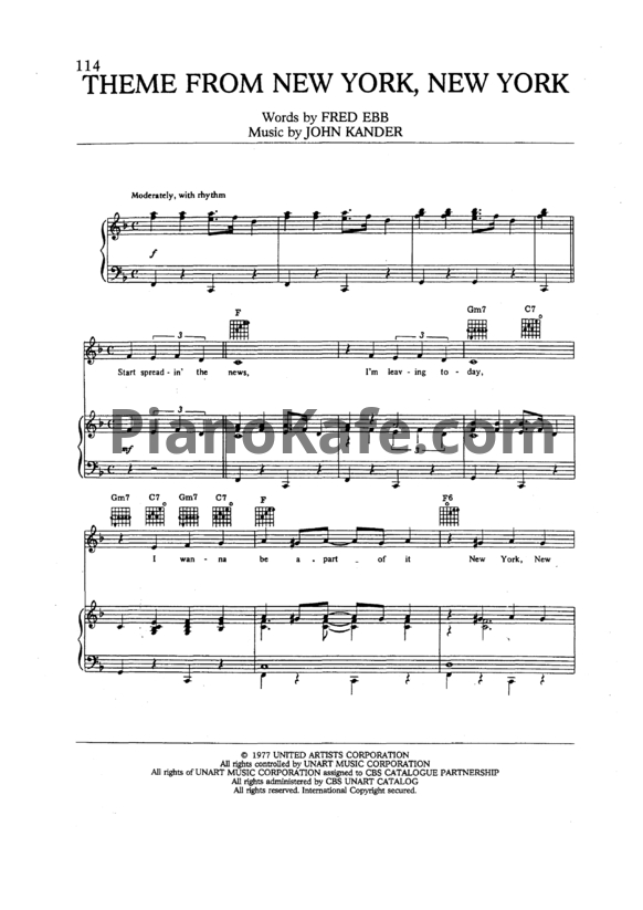 Ноты Frank Sinatra - Theme from New York, New York - PianoKafe.com