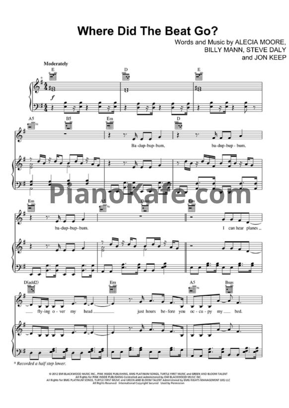 Ноты Pink - Where did the beat go? - PianoKafe.com