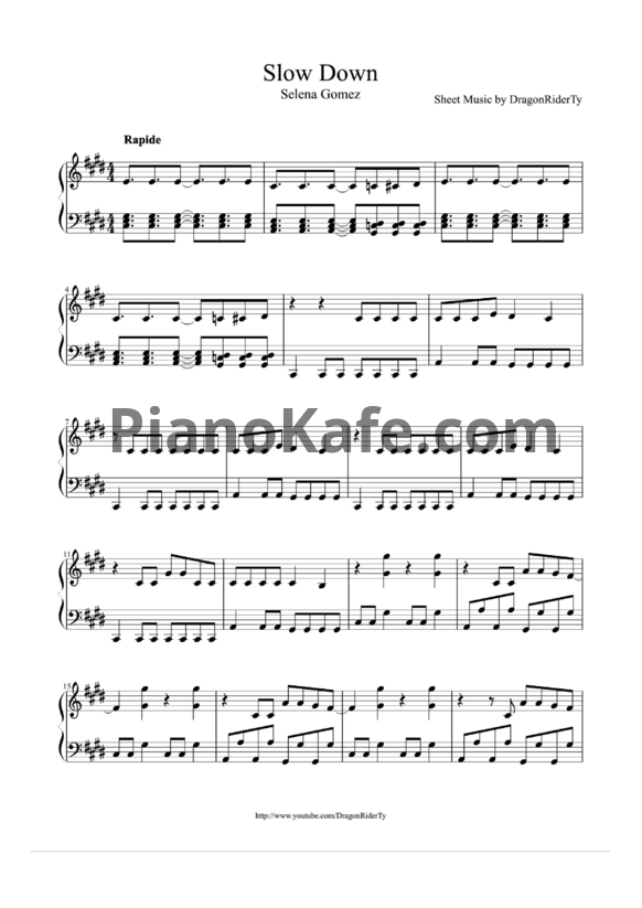 Ноты Selena Gomez - Slow down - PianoKafe.com