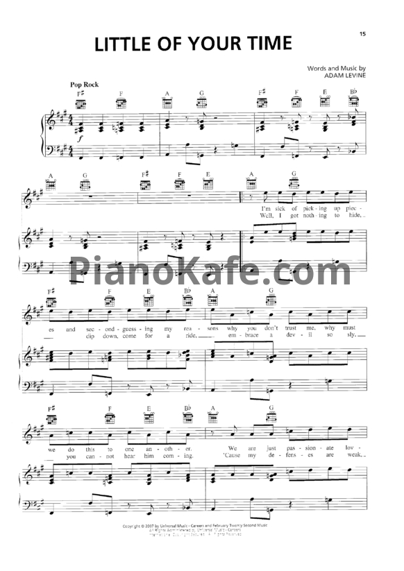 Ноты Maroon 5 - Little of your time - PianoKafe.com