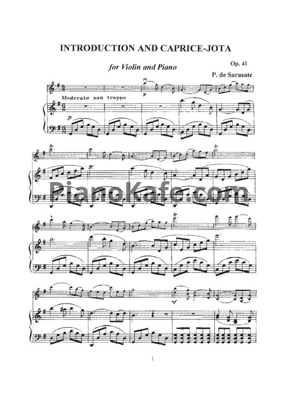 Ноты Пабло де Сарасате - Интродукция и хота в виде каприса (Соч. 41) - PianoKafe.com