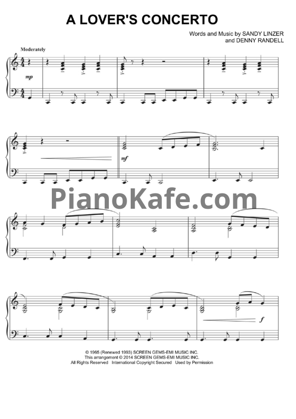 Ноты Sandy Linzer and Denny Randell - A lover's concerto - PianoKafe.com
