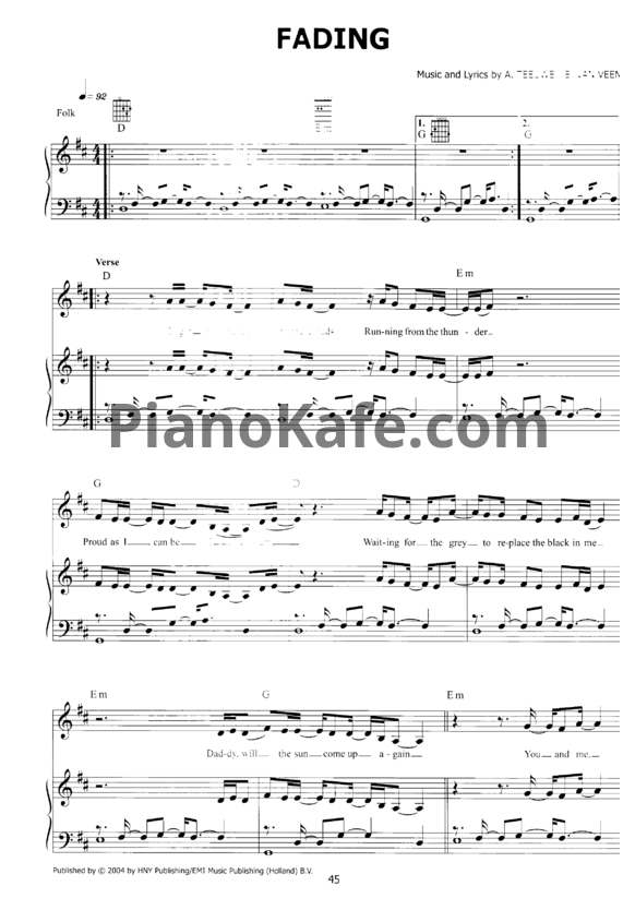 Ноты Anouk - Fading - PianoKafe.com