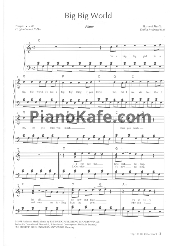 Ноты Emilia - Big big world - PianoKafe.com