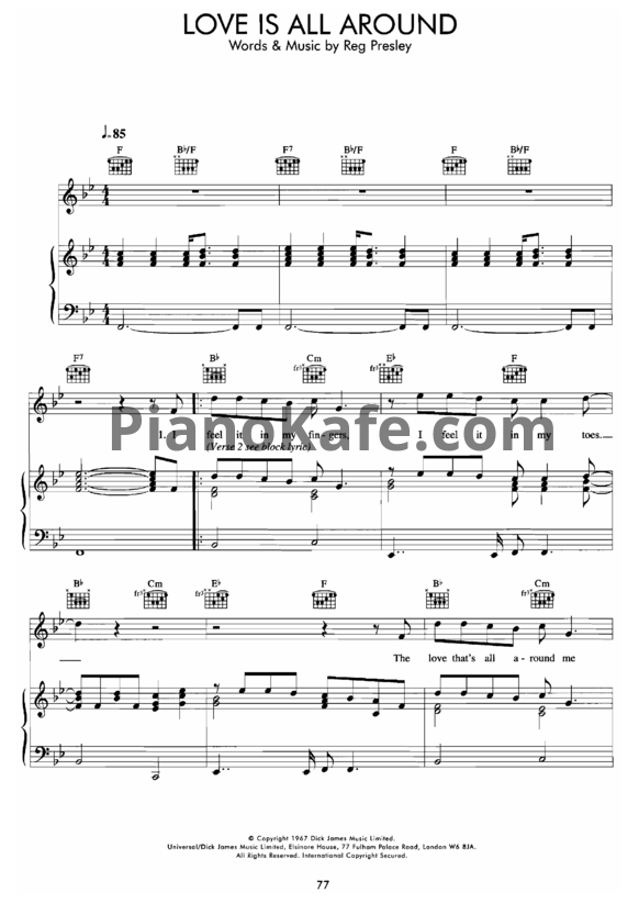 Ноты R.E.M. - Love is all around - PianoKafe.com