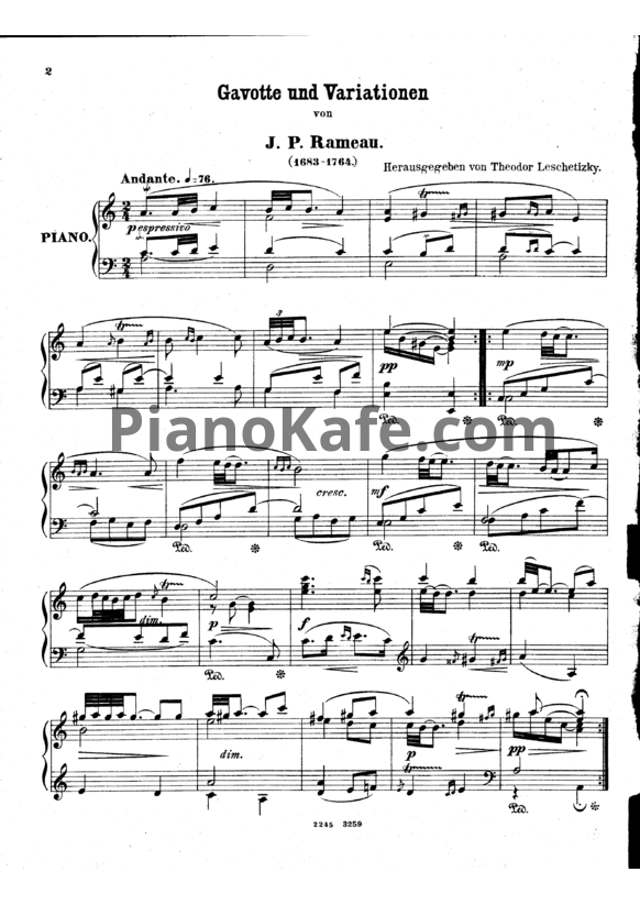 Ноты Жан-Филипп Рамо - Гавот с вариациями - PianoKafe.com