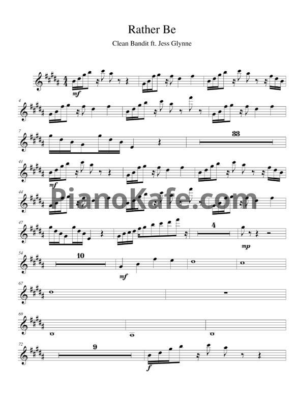 Ноты Clean Bandit feat. Jess Glynne - Rather be (для скрипки) - PianoKafe.com