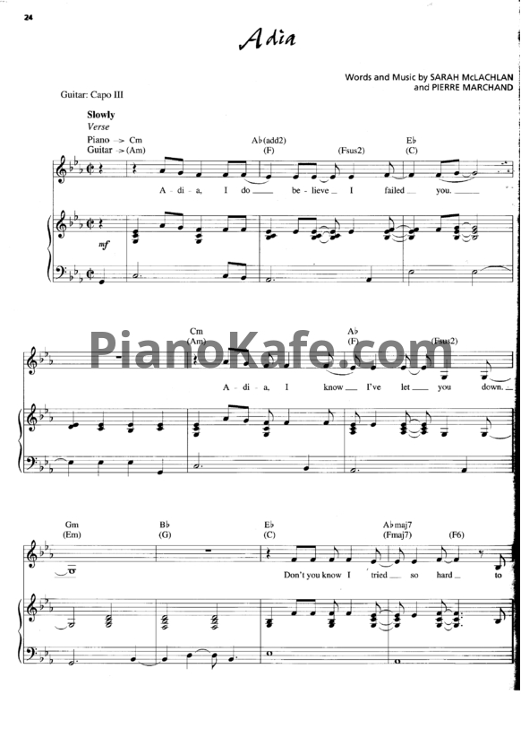 Ноты Avril Lavigne - Adia - PianoKafe.com