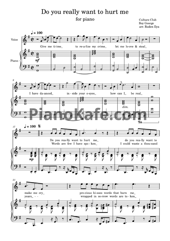 Ноты Culture Club - Do you really want to hurt me (Arr. Ruden Ilya) - PianoKafe.com