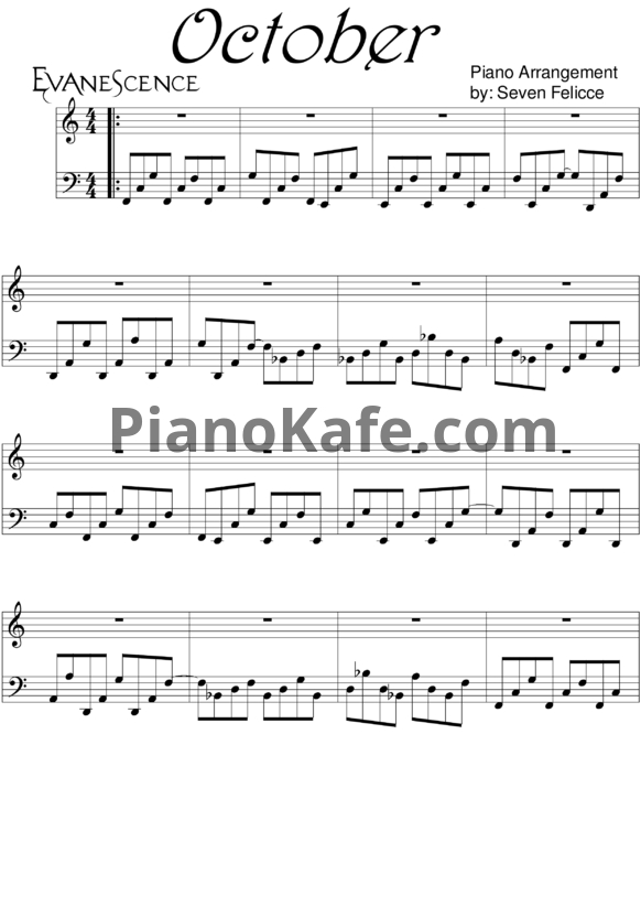 Ноты Evanescence - October - PianoKafe.com