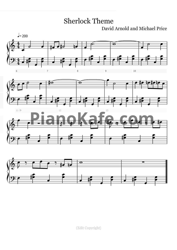 Ноты David Arnold and Michael Price - Sherlock's theme (Версия 3) - PianoKafe.com