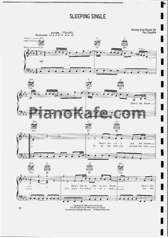 Ноты Roxette - Sleeping single - PianoKafe.com