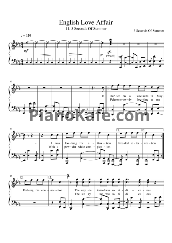 Ноты  Seconds of Summer -  English love affair - PianoKafe.com