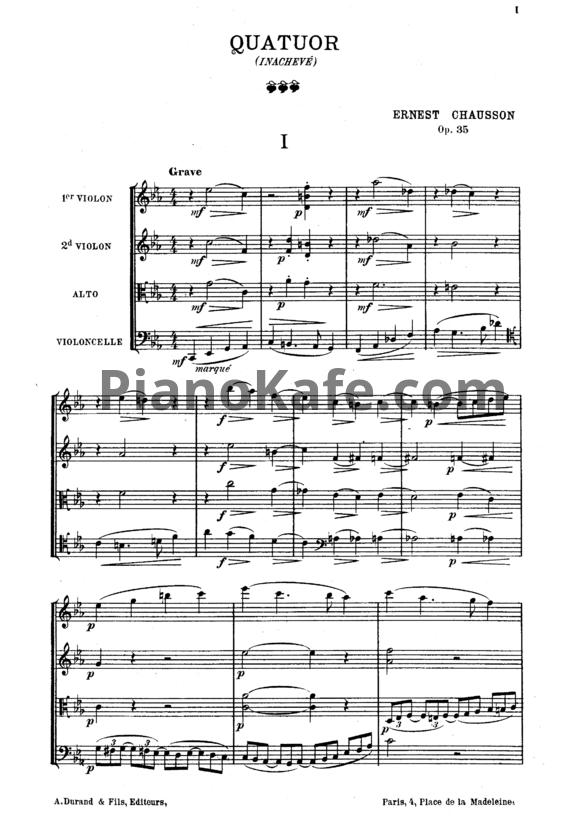 Ноты Эрнест Шоссон - Струнный квартет до минор (Op. 35) - PianoKafe.com