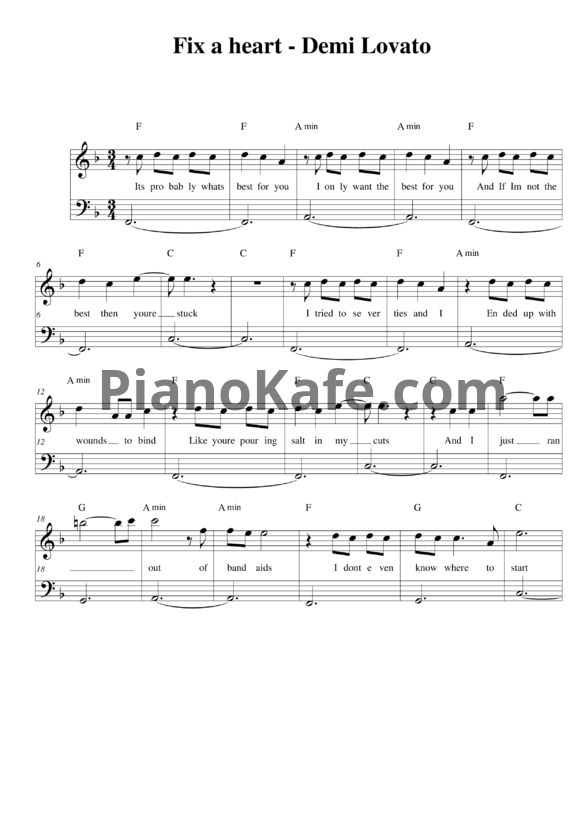 Ноты Demi Lovato - Fix a heart - PianoKafe.com