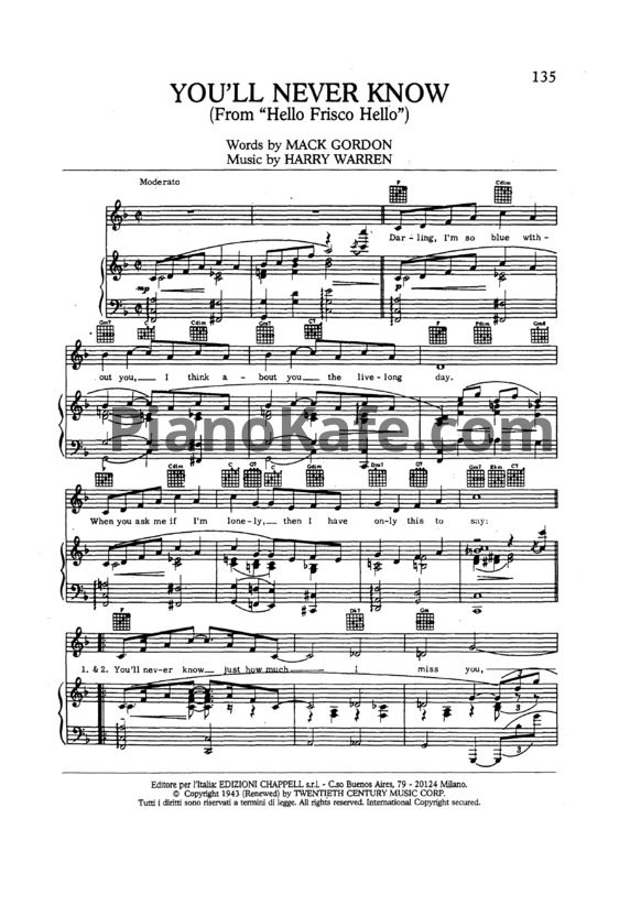 Ноты Frank Sinatra - You'll never know - PianoKafe.com