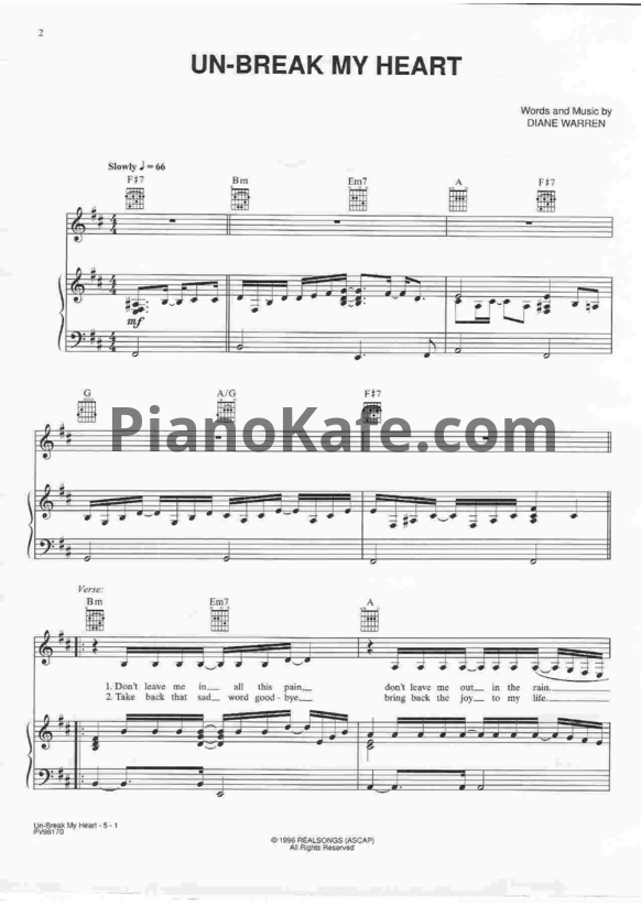 Ноты Toni Braxton - Un-break my heart (Версия 2) - PianoKafe.com