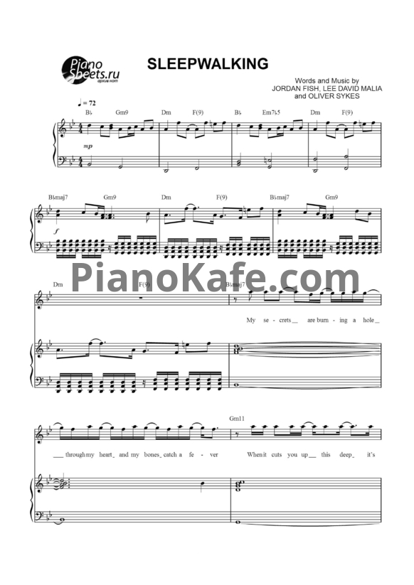 Ноты Bring Me The Horizon - Sleepwalking - PianoKafe.com