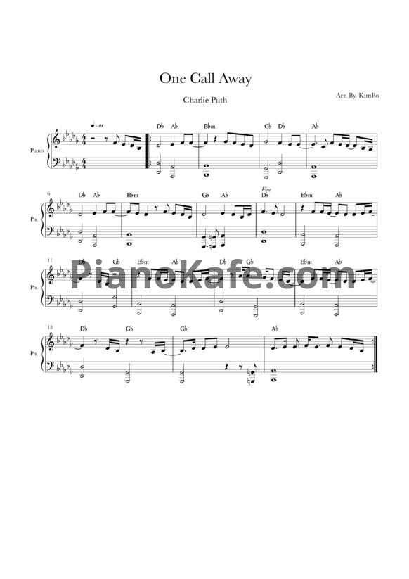 Ноты Charlie Puth - One call away - PianoKafe.com