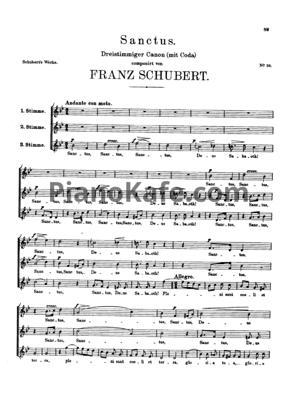 Ноты Франц Шуберт - Sanctus (№29) - PianoKafe.com