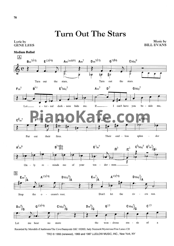 Ноты Bill Evans - Turn out the stars - PianoKafe.com