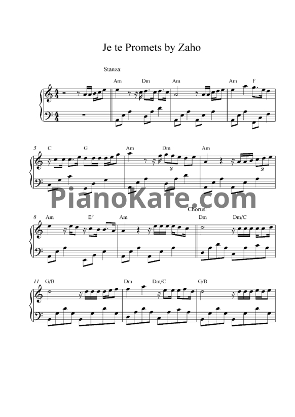 Ноты Zaho - Je Te Promets - PianoKafe.com