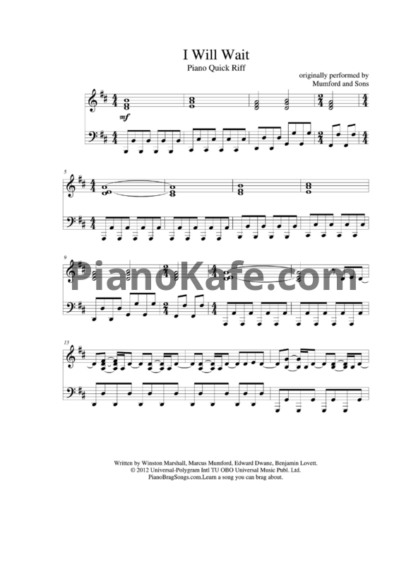 Ноты Mumford & Sons - I will wait - PianoKafe.com
