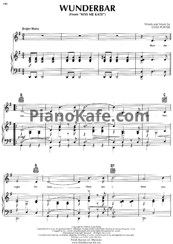 Ноты Cole Porter - Wunderbar (Версия 2) - PianoKafe.com