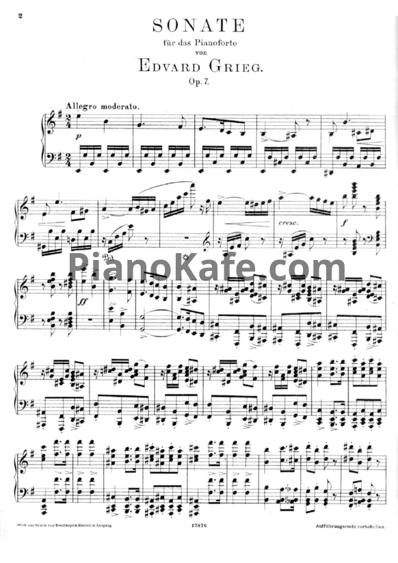 Ноты Эдвард Григ - Соната (Op. 7) - PianoKafe.com