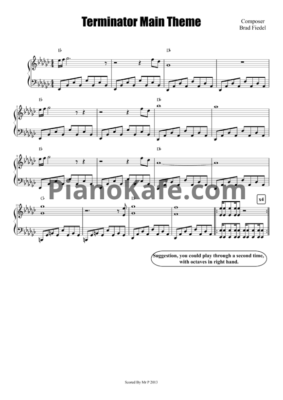 Ноты Brad Fiedel - Terminator main theme - PianoKafe.com