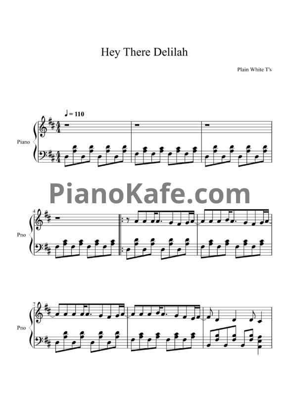 Ноты Plain White T's - Hey there Delilah (Adrian Lee version) - PianoKafe.com