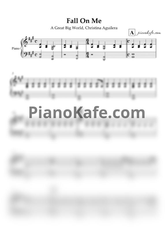 Ноты A Great Big World, Christina Aguilera - Fall on me (Аккомпанемент) - PianoKafe.com