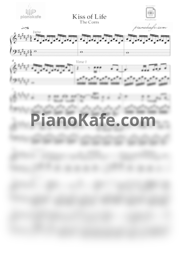 Ноты The Corrs - Kiss of life - PianoKafe.com